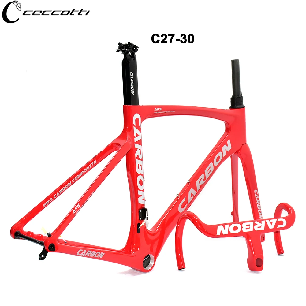 CECCOTTI RF27 Model Faraday Red Color Disc Brake Road Bike Frame Max Tires 30mm T1000 Full Carbon And Full Hidden Cable Frame