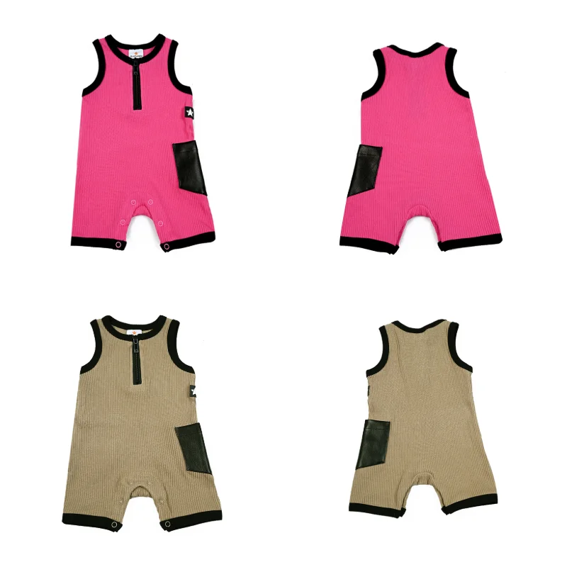 AA SS25 - Children Leather Pocket Ribbed Collection in 2 Colors with Dress Baby Romper Tee Shirt for Girls and Boys Summer Suits – Detail 10
