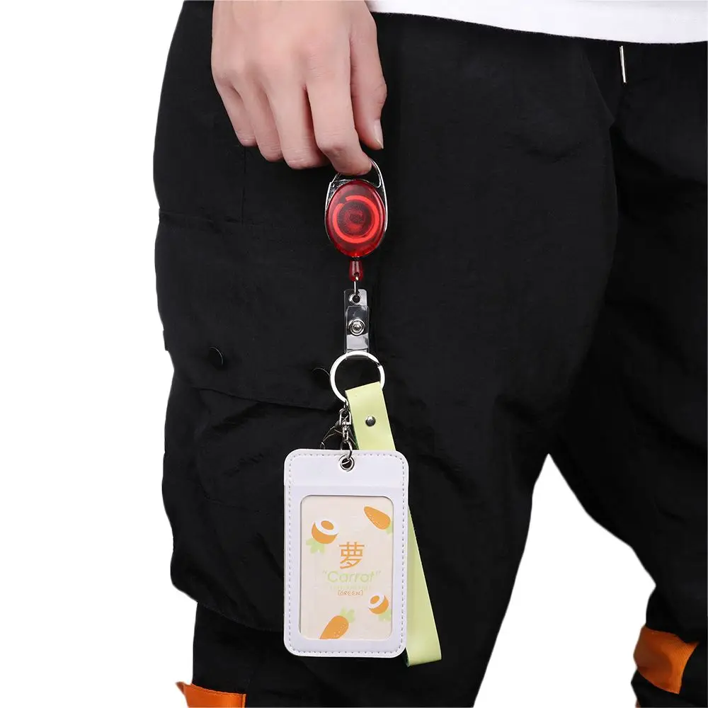 1pc 내구성이 뛰어난 남녀공용 문구류 분실 방지 클립 ID 이름 카드 개폐식 배지 홀더 끈 열쇠고리