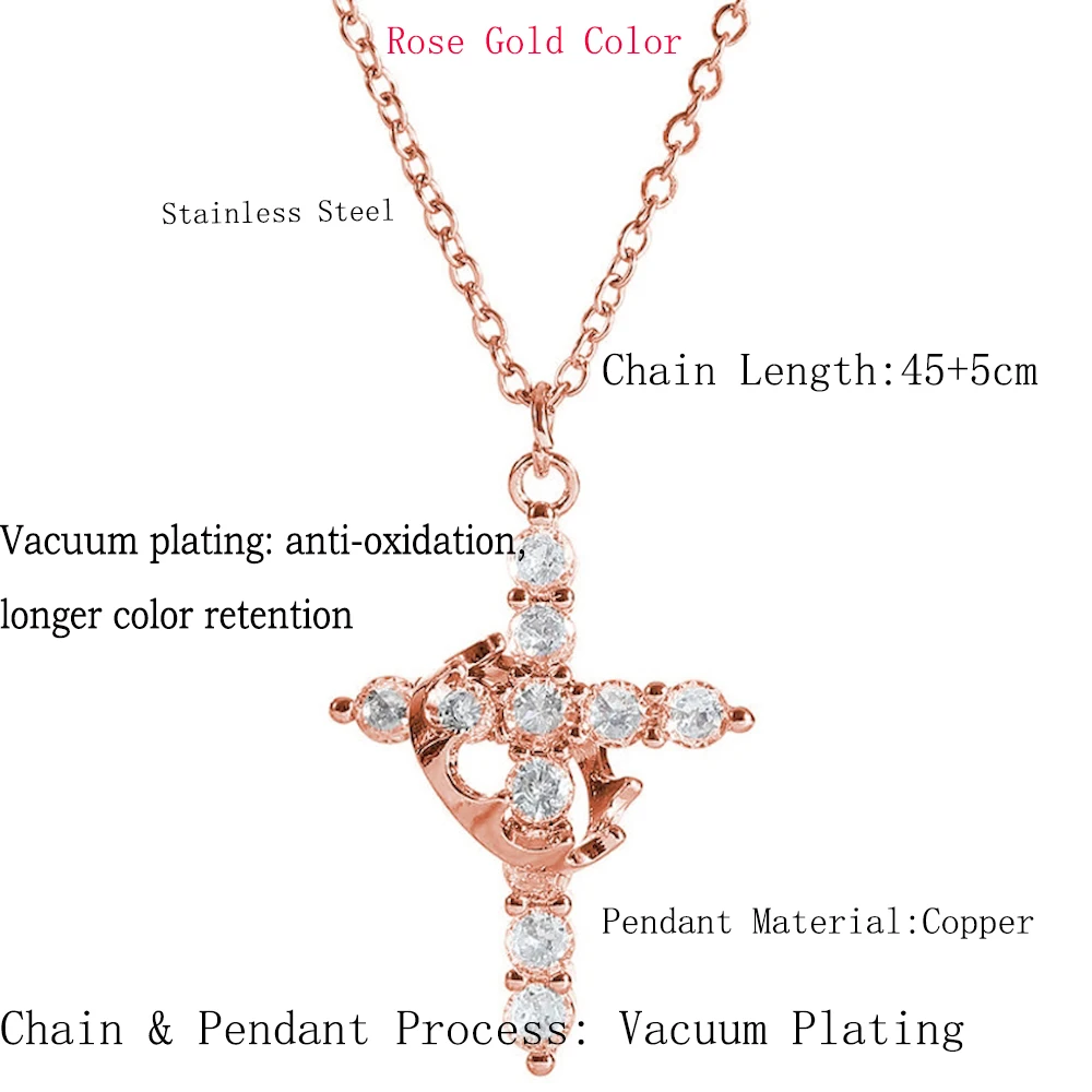Elegant Rose Gold Rotatable Cross Pendant Necklace with Stainless Steel Chain