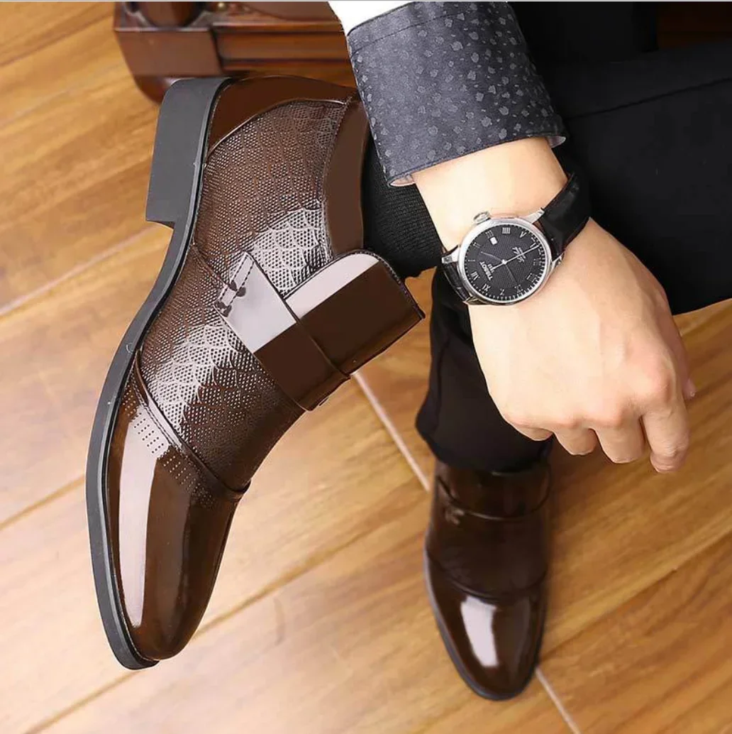 Luxury Patent Leather Business Chelsea Boots Mens Winter Ankle Boot Thick Artificial Fur Snow Boots Hombre Dress Shoes men chelsea boots