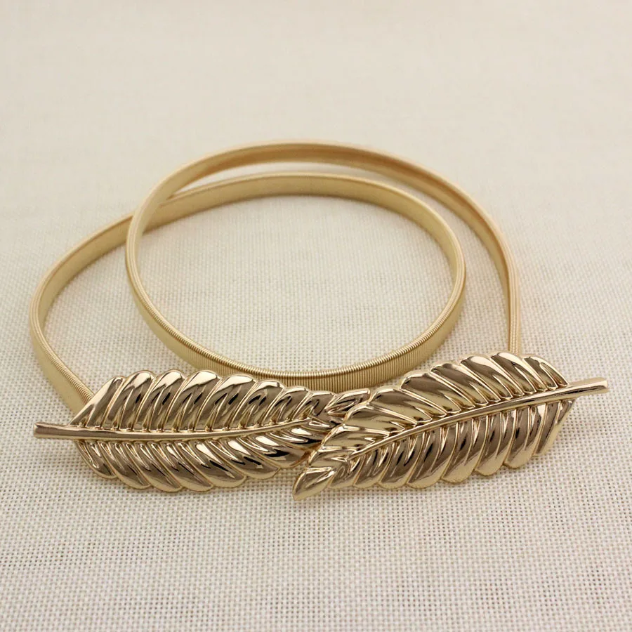 Gold Silver Leaf Metal Women's Belt Spring Gold Leaf Belt Elastic