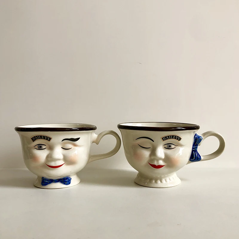 

Creative Retro Couple Cup Home Cartoon Simple Face Ceramic Coffee Mug Christmas And Valentine's Day Gift Home Decorations P11