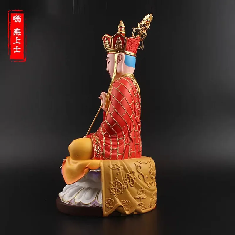 Yellow Plated Super Big Ksitigarbha Buddha Statue,Resin Sweeping Demon Lotus Base Mascot Home Putting Decoration
