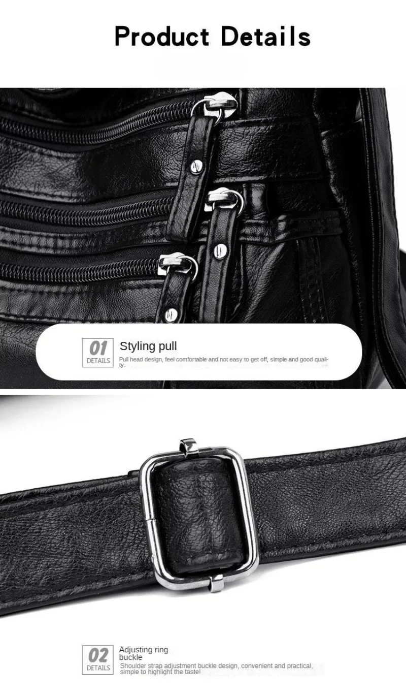 Soft Leather Shoulder Bag - Women's Crossbody Double Layered Large Capacity Tote