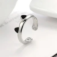 Cute Pink Enamel Cat Ear Kitten Claw Print Opening Rings For Women Girls Fashion Silver Color Animal Finger Ring Party Jewelry - Image 4