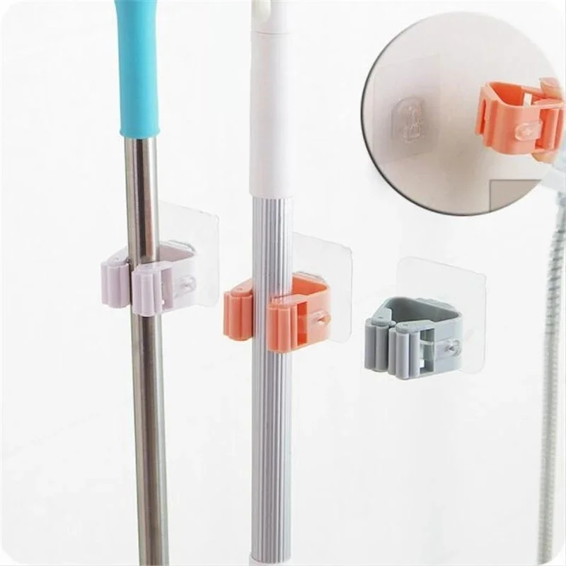 Wall Mop Holder Hook Bathroom Kitchen Wall Mounted Mop Organizer Holder Rack Brush Broom Hanger Self-Adhesive Strong Hooks
