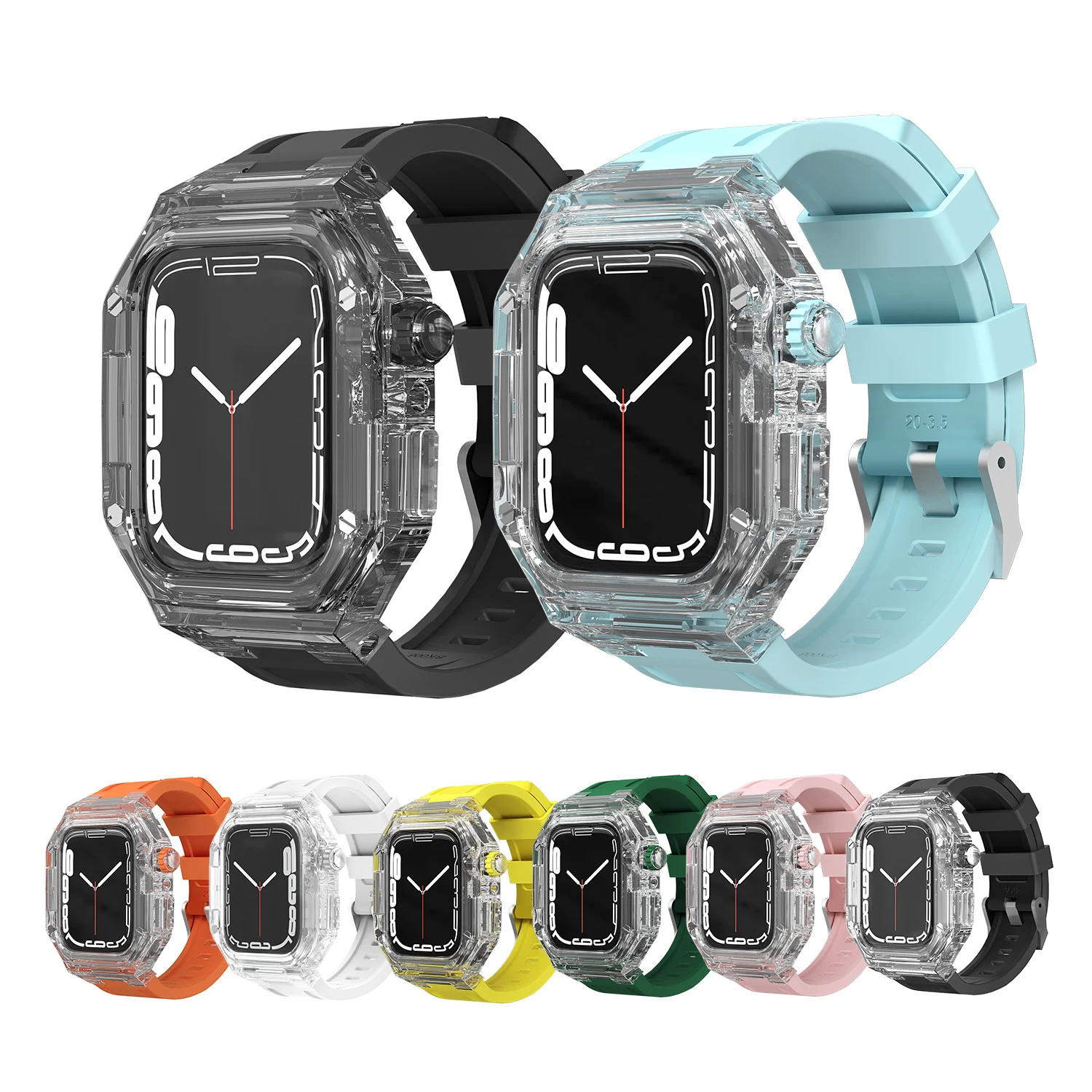 

Modification Kit Transparent Case for Apple Watch Band 45mm 44mm 40/41mm Silicone Bracelet for IWatch Series 8 7 6 5 4 SE Strap