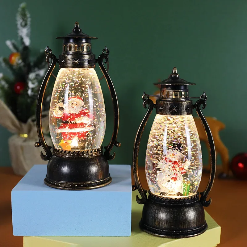 Christmas Decor Light Crystal Ball Luminous Portable Oil Lamps Floating Snow Lights Christmas Wind Lantern Gift Desktop Ornament