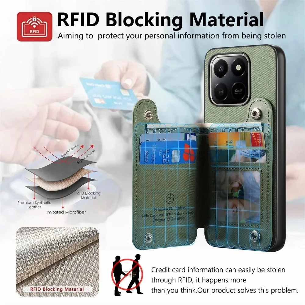 Luxury Zipper Wallet Leather RFID Card Holder Case