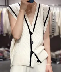 Cashmere Vest Women Cardigan Loose Solid Sleeveless Cashmere button Vest Autumn Winter Loose Knitted Vest