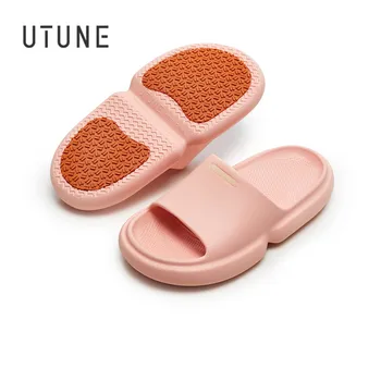 UTUNE 여름 여성 야외 플랫폼 슬리퍼, 미끄럼 방지 패치, 해변 남성 부드러운 실내 슬라이드 샌들, 고품질 욕실 신발