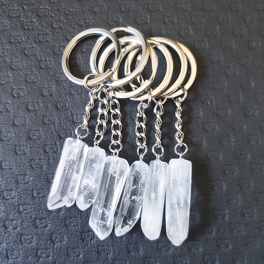 20pcs White Crystal Key Rings Chains Natural Stone Charms Keychains Healing Crystal Keyrings for Women Men