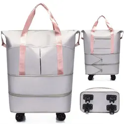 Expandable Duffle Pack New Foldable with Wheels Luggage Shoulder Bags Multiple Pocket Rolling Handbag