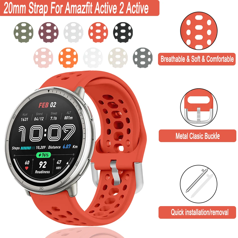 Bransoletka do Amazfit Active 2 BIP3/3 Pro GTS2/2e/2 Mini/3/4 GTR Mini 20mm Sportowy Oddychający Pasek do Zegarka do Amazfit Active 20mm