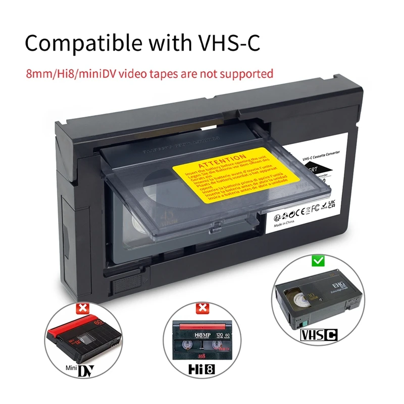 Convertidor de Cassette de VHS-C para JVC, adaptador de casete de SVHS-C para RCA, Panasonic, VHS a VHSC, No Apto para 8Mm/Minidv/Hi8 duradero