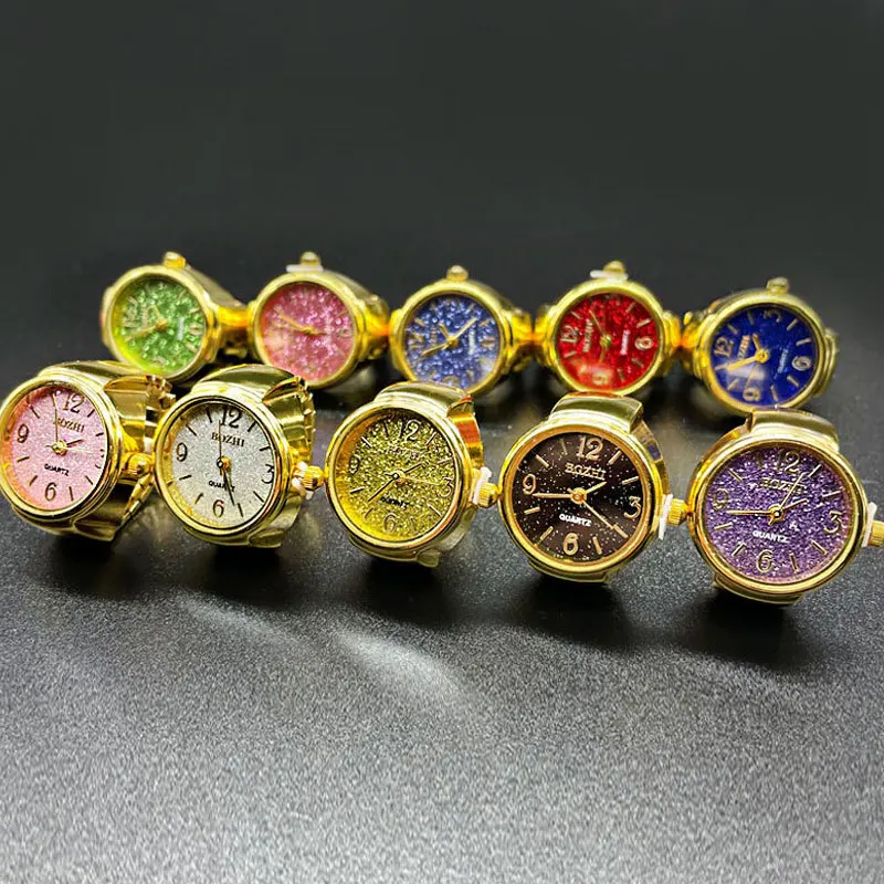 Kiss Jewelry Gold Plated Shiny Index Dial Finger Watch Rings Men Women Stretchy Strap Quartz Watch Ring Vintage Punk Gifts