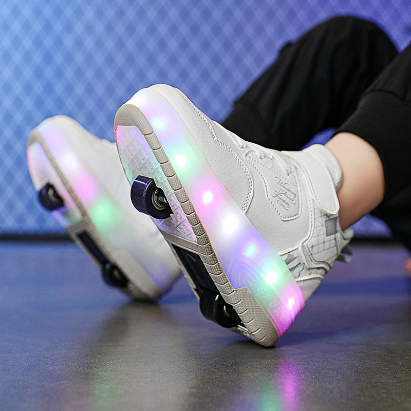 USB Charging Roller Skates Shoes For Kids Boys Girls LED Light Two Wheel Sneakers Children Glowing Shoes Sport Casual Flat Shoes