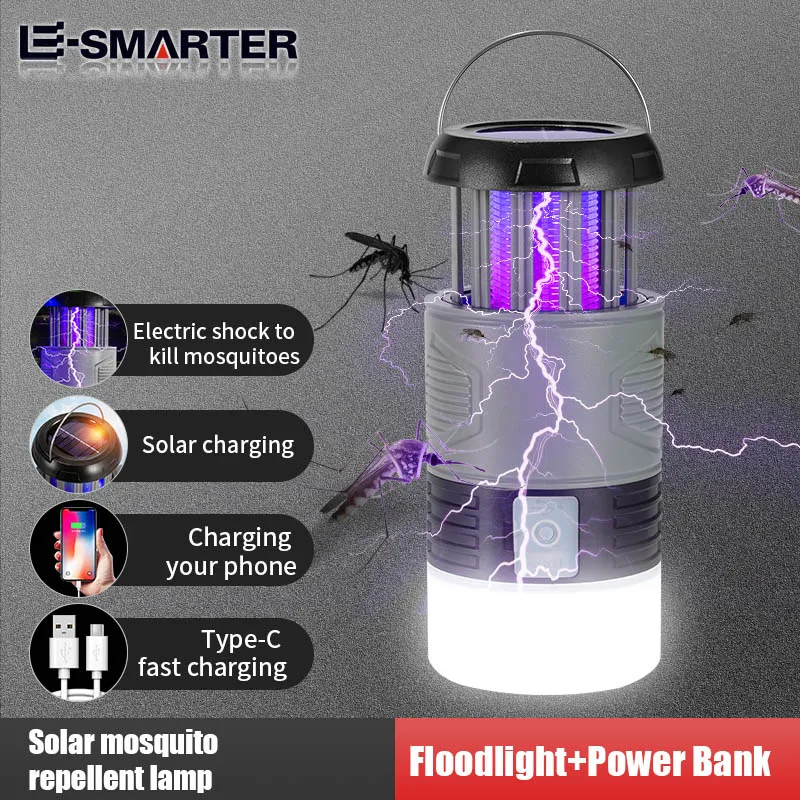 Portable USB Rechargeable Solar Mosquito and Insect Zapper with UV Light