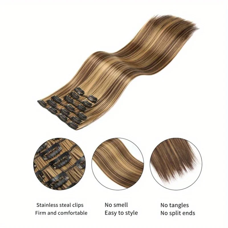 Clip In Long Straight Hair Extensions Synthetic Fiber Straight Hairpiece Women Girls Hair Clips Accessories 16pcs hair extensions