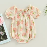 2023-05-18 Lioraitiin 0-24M Infant Baby Girls Bodysuit Flower Print Short Puff Sleeve Newborn Jumpsuits 2 Styles Summer Clothes 3