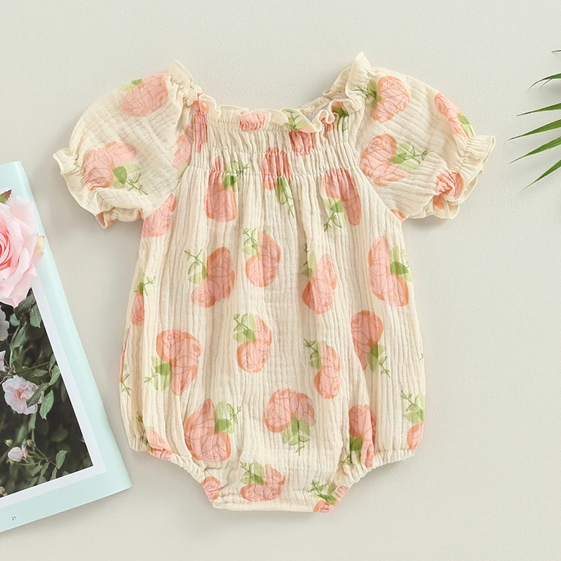 Short Puff Sleeve Cotton Jumpsuit for Newborns & Toddlers 3