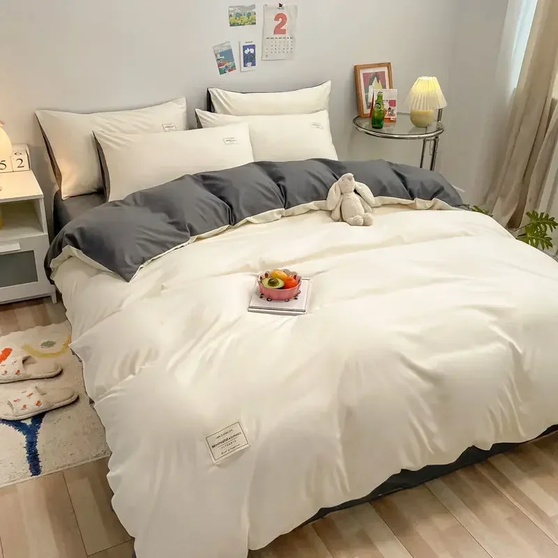 

White Pink Bedding Set Nordic Boys Girls Single Double Queen Size Flat Sheet Duvet Cover No Fillings Pillowcase Home Textile