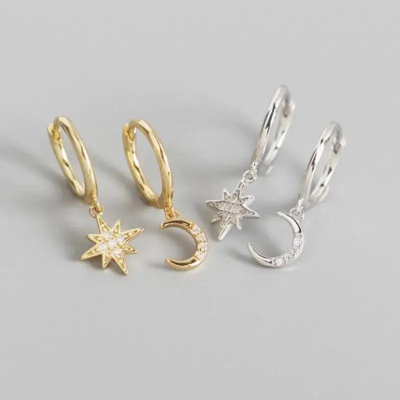 Studded Earrings Exquisite Earrings Ins Studded With Diamonds And Stars And Moon Asymmetrical Earrings Versatile Cold Style For Women