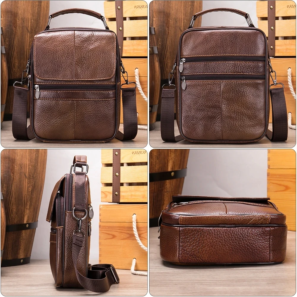 Genuine Leather Men's Shoulder Bag Business Leisure Large Capacity Portable Handbag Zipper Multi Layer Male's Crossbody Bags crossbody bags