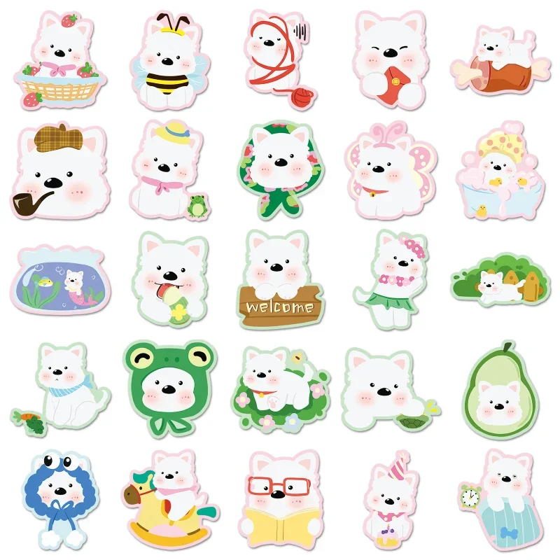 50pcs White Terrier Stickers Cute Cartoon Westie Dog Waterproof Decals for Laptop Journal Scrapbook 5-9cm Unique Design