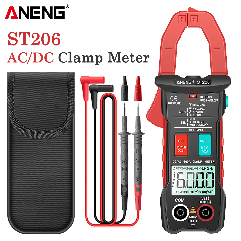Aneng St206 Digital Multimeter Clamp Meter 6000 Counts True Rms Amp Dc