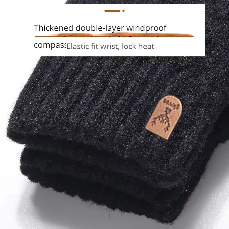 Warm Winter Gloves Women Men Stretch Classical Knit Mittens Wool Full Finger Outdoor Cycling Driving