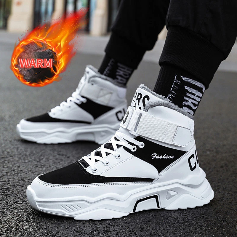 

Qmaigie boots men leather platform winter snow boots Ankle high top Sneakers Mens Warm Shoes trainers Plush Shoes outdoor boots