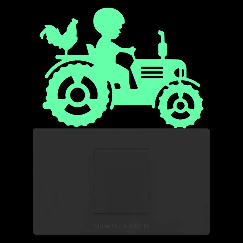 Kid Driving Tractor Glow Stickers Funny Cartoon Wall Switch Decal Boy Girl Bedroom Decoration Laptop Motorcycle Bike Car Sticker