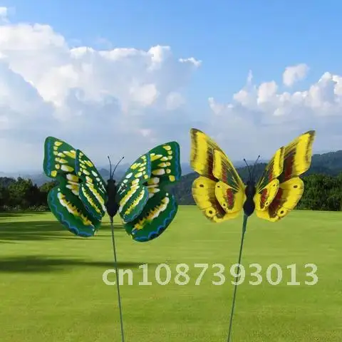 

5 pieces/lot Colorful Outdoor Decor Flower Pots Decoration Double-layer design simulation butterfly pin 7*25cm