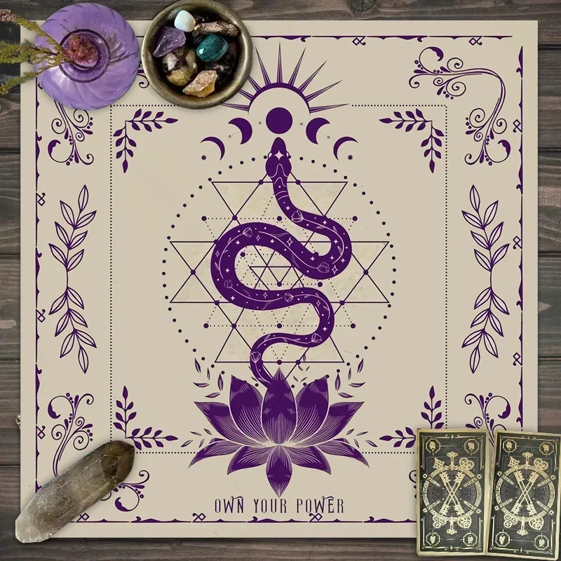 1pc Tarot tablecloth with your power, snake shaped floral and plant print astrology tablecloth, altar decoration tablecloth 4