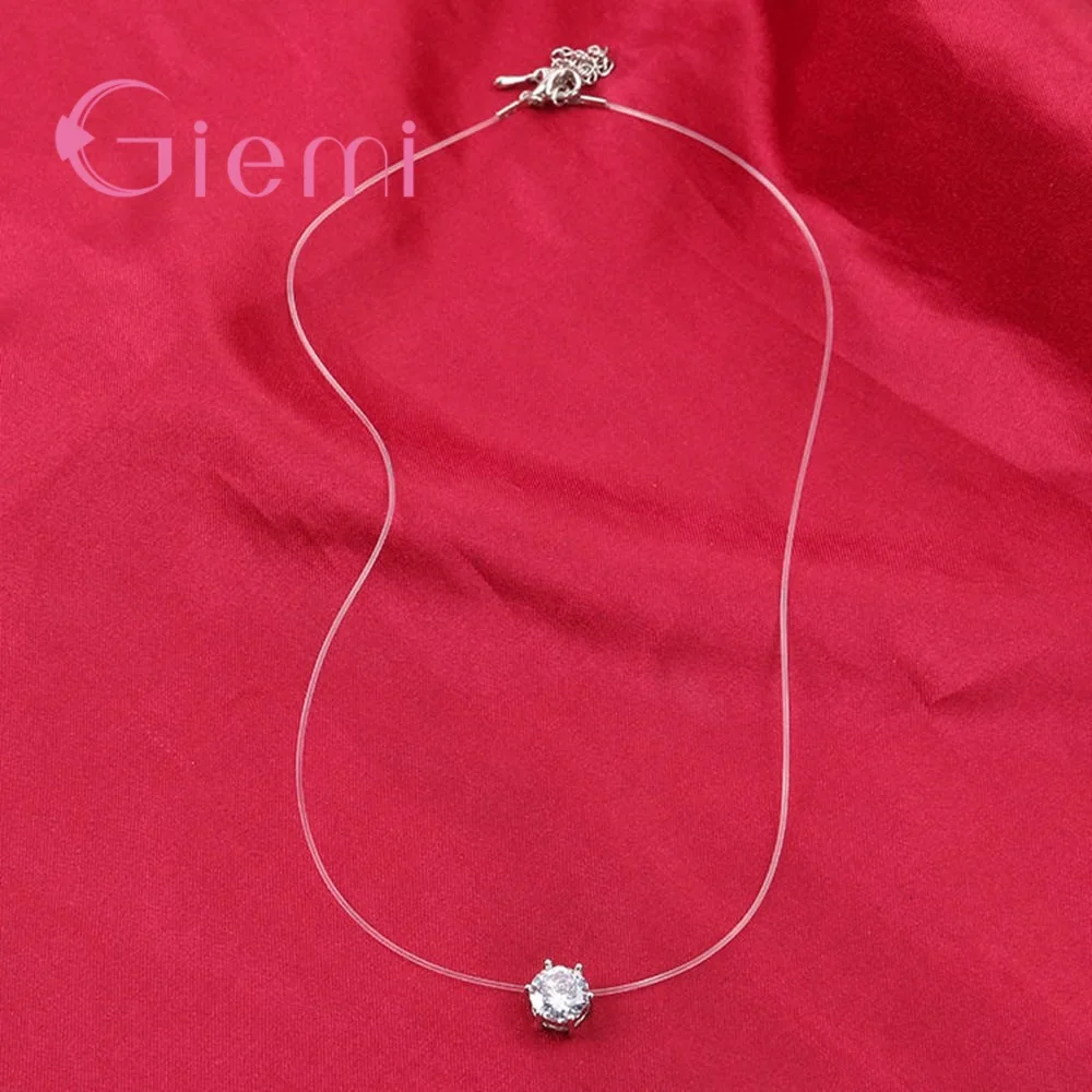Single Sparkling Zircons Necklace Pendant Invisible Fishing Lines 925 Sterling Silver Jewelry pendant necklace,silver necklace,silver pendant