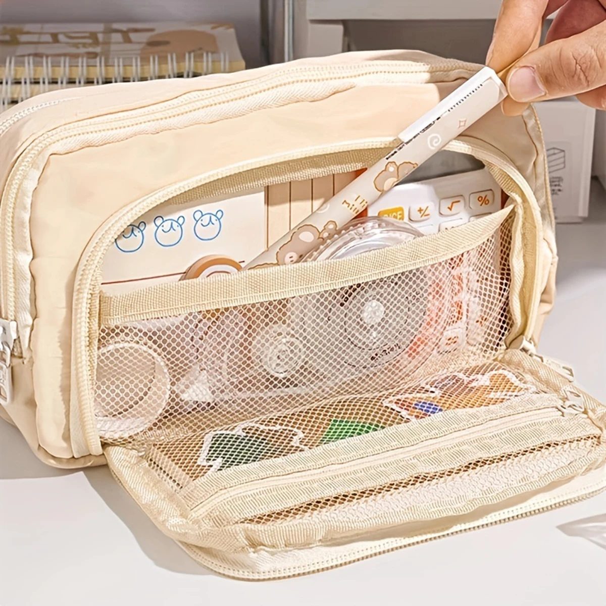 Pencil cases large capacity 3 layers kawaii cute pen holder pouch for students back to school stationery supplies