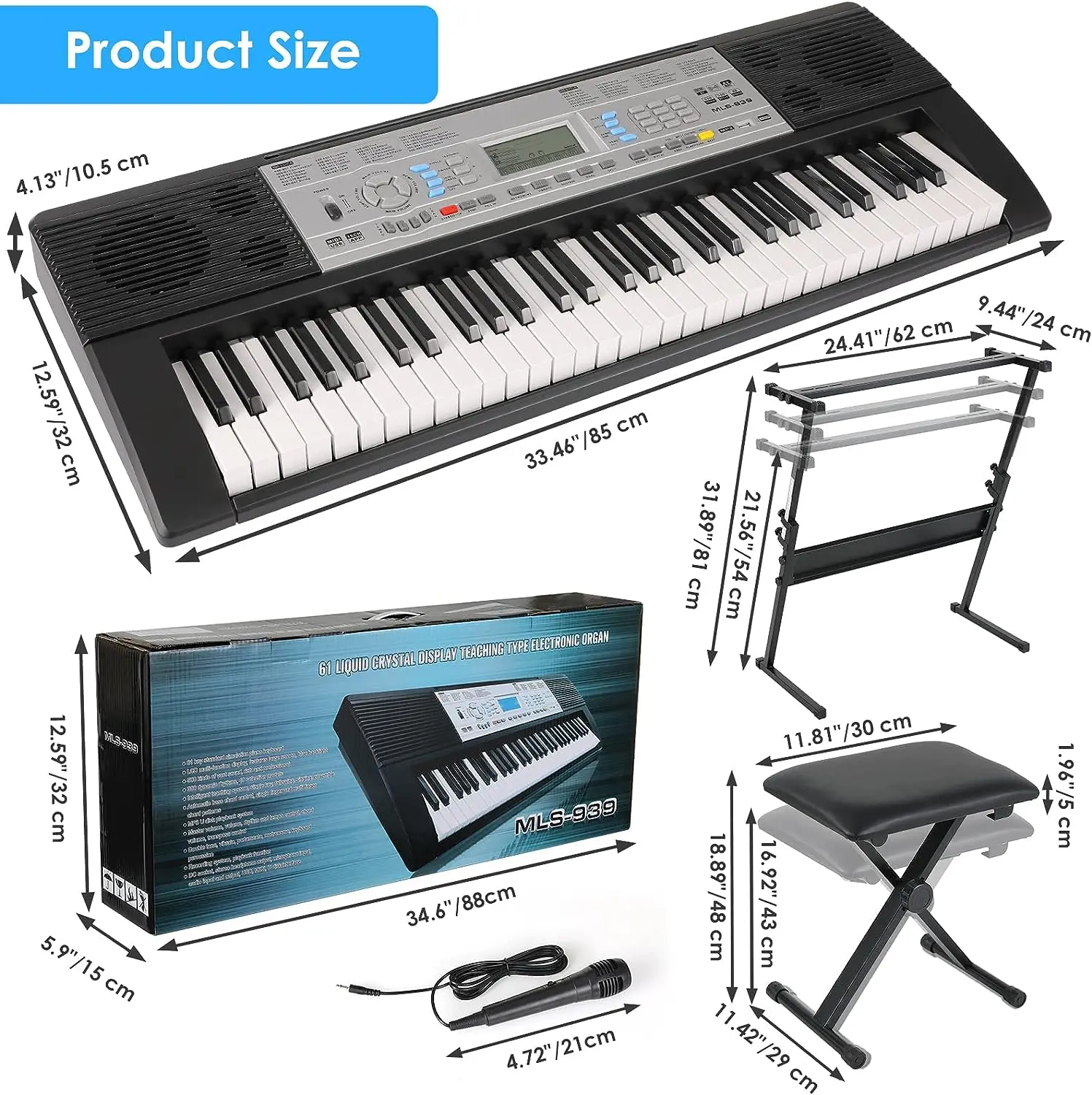 

61-Key Keyboard Piano Electric Piano Keyboard for Beginners Supports MP3/USB MIDI/microphone