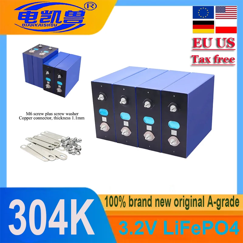 

304Ah LiFePO4 Battery 3.2V LFP DIY 12V 24V Rechargeable Cell Lithium Iron Phosphate For EV RV Golf Carts Solar Energy