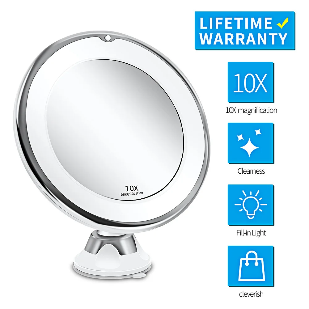 

New Makeup Mirror With Led Fill Light 10X Magnification Dry Battery Suction Cup Folding Beauty Mirror