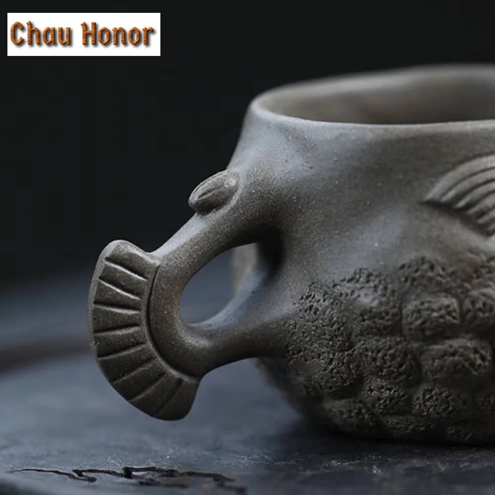 60ml Chinese Yixing Zisha Teacup Handamde Biomimetic Puffer Master Cup Raw Ore Green Grey Mud Purple Clay Tea Bowl Kung Fu Set