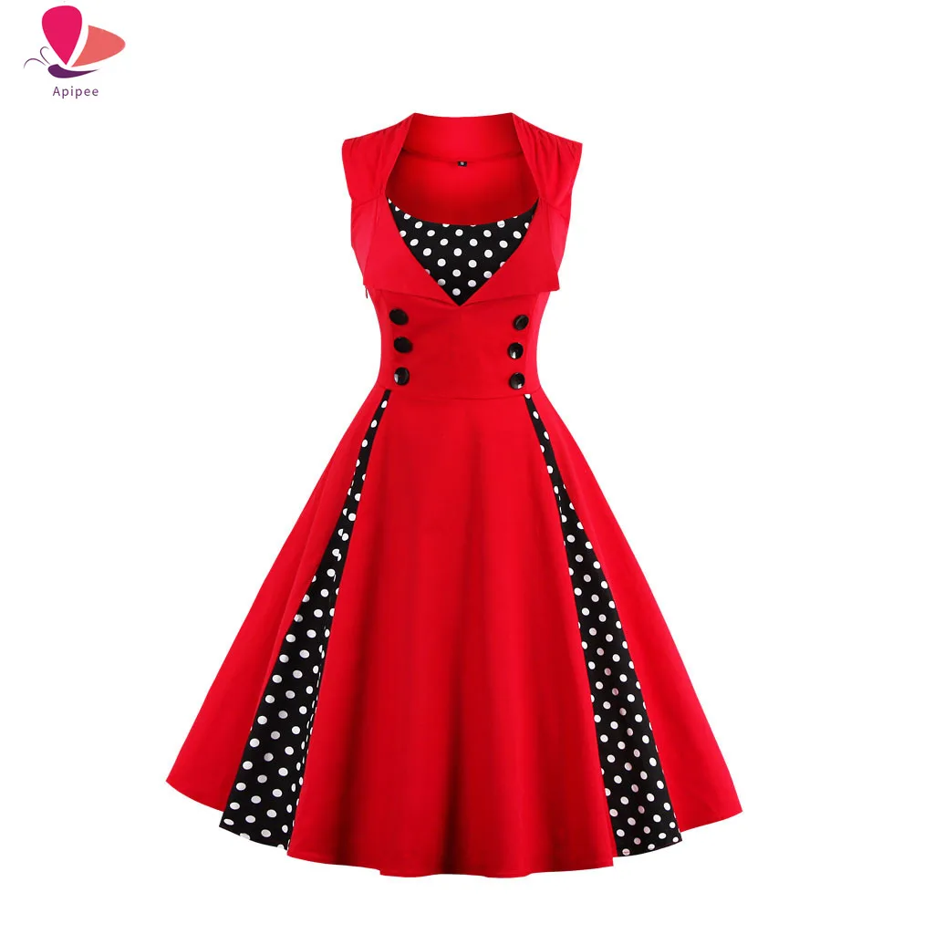 

S-5XL Women Robe Retro Vintage Dress 50s 60s Rockabilly Dot Swing Pin Up Summer Party Dresses Elegant Tunic Vestidos Casual