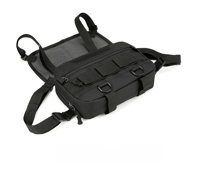 Military enthusiasts wearing vests, charter planes, chest trendy tactical shoulder bags, running hiking backpacks,_voghion.com