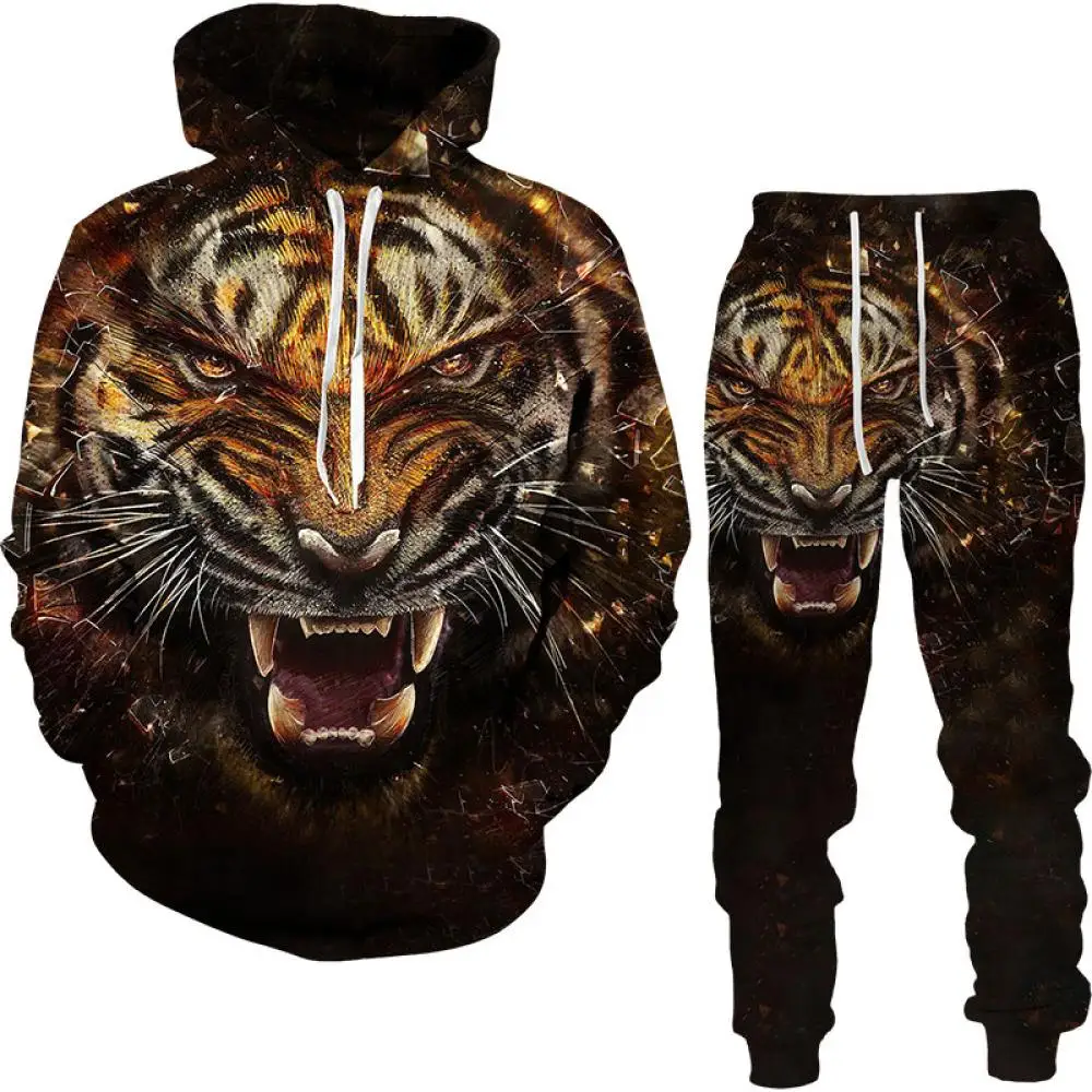 Autumn Tiger 3D Printed Men's Hoodie Pant Sets