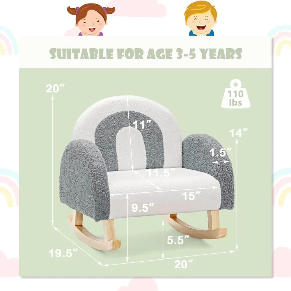 Kids Sofa, Toddler Rocking Chair with Solid Wooden Frame, Anti-Tipping Design, Plush Fabric, Children Armchair for Nursery 3