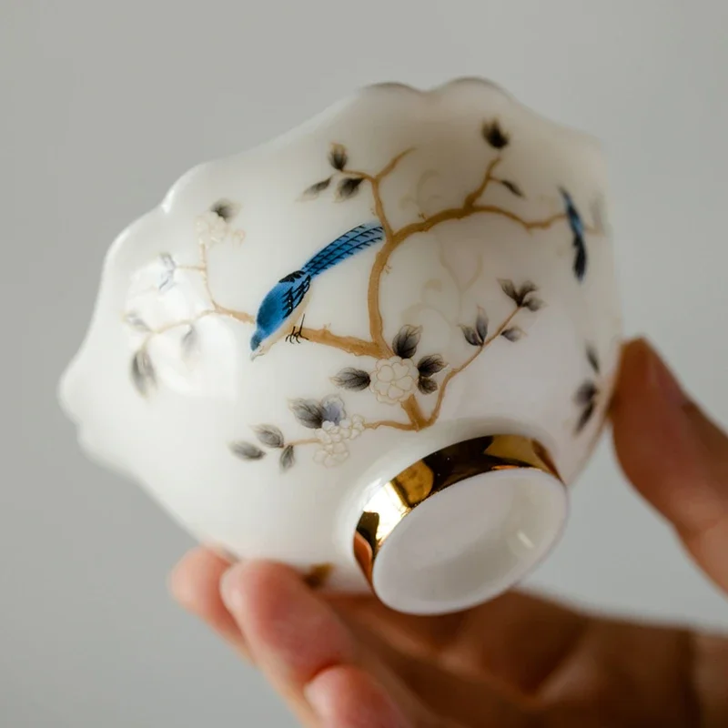 Personal High-end Tea Cup Household Ceramic Kung Fu Set Dehua Mutton Fat Jade White Porcelain Master Teaware Kitchen Dining Bar