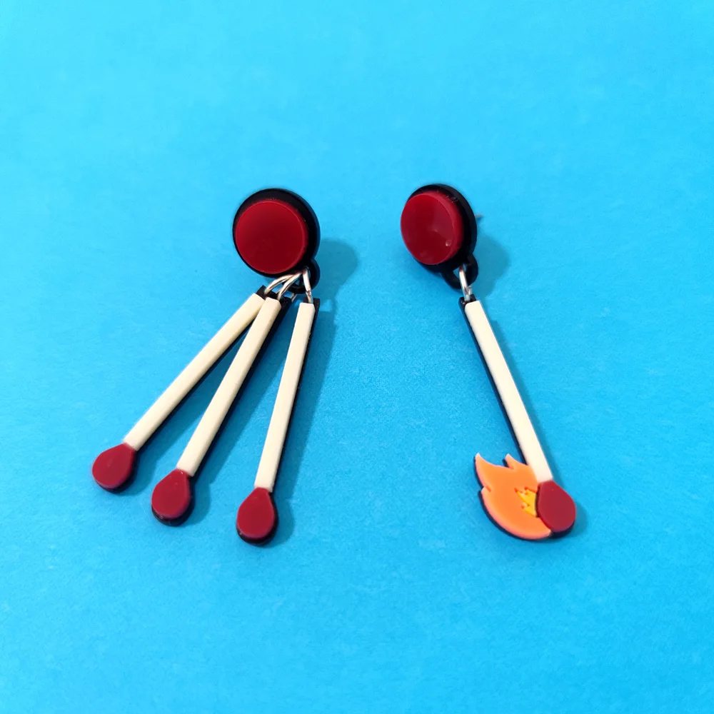 KUGUYS Matchstick-Ohrringe für Damen, Acryl, neuartig, modisch, lustiger Schmuck, Cosplay-Zubehör – Detail 5