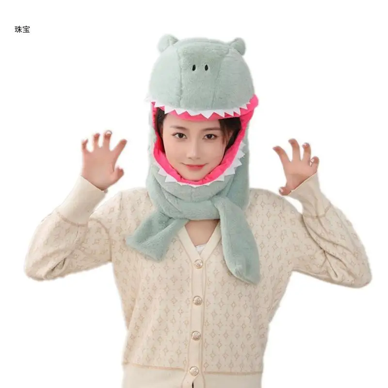 

X5QE Dinosaur ​Headgear Hat and Scarf Windproof Cartoon Headgear for Street