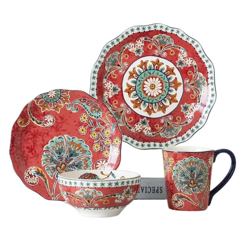 *Ceramic Plate Vegetable Plate Household European Creative Personality Red Western SteakDish Combination